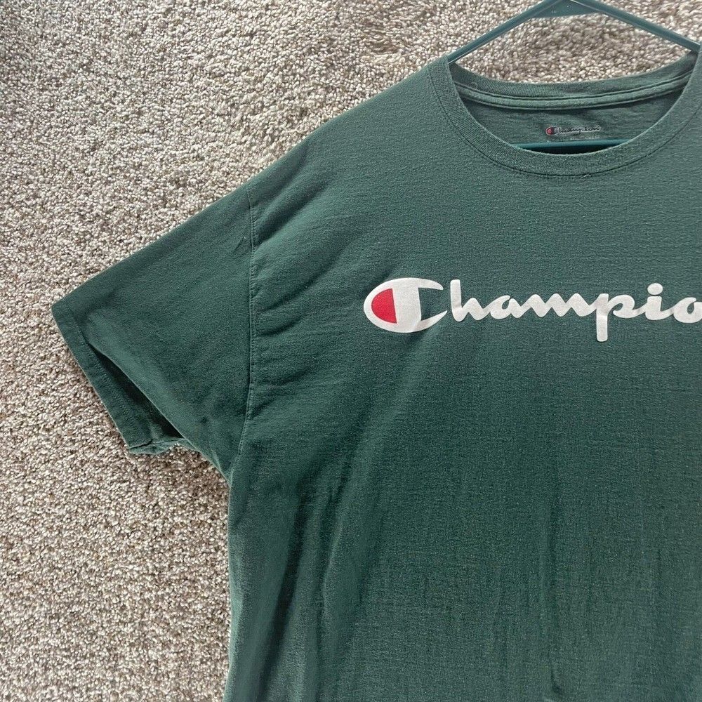 Champion Shirt‎ Adult Extra Large Green Short Sleeve Spell Out Logo Streetwear - Picture 6 of 11